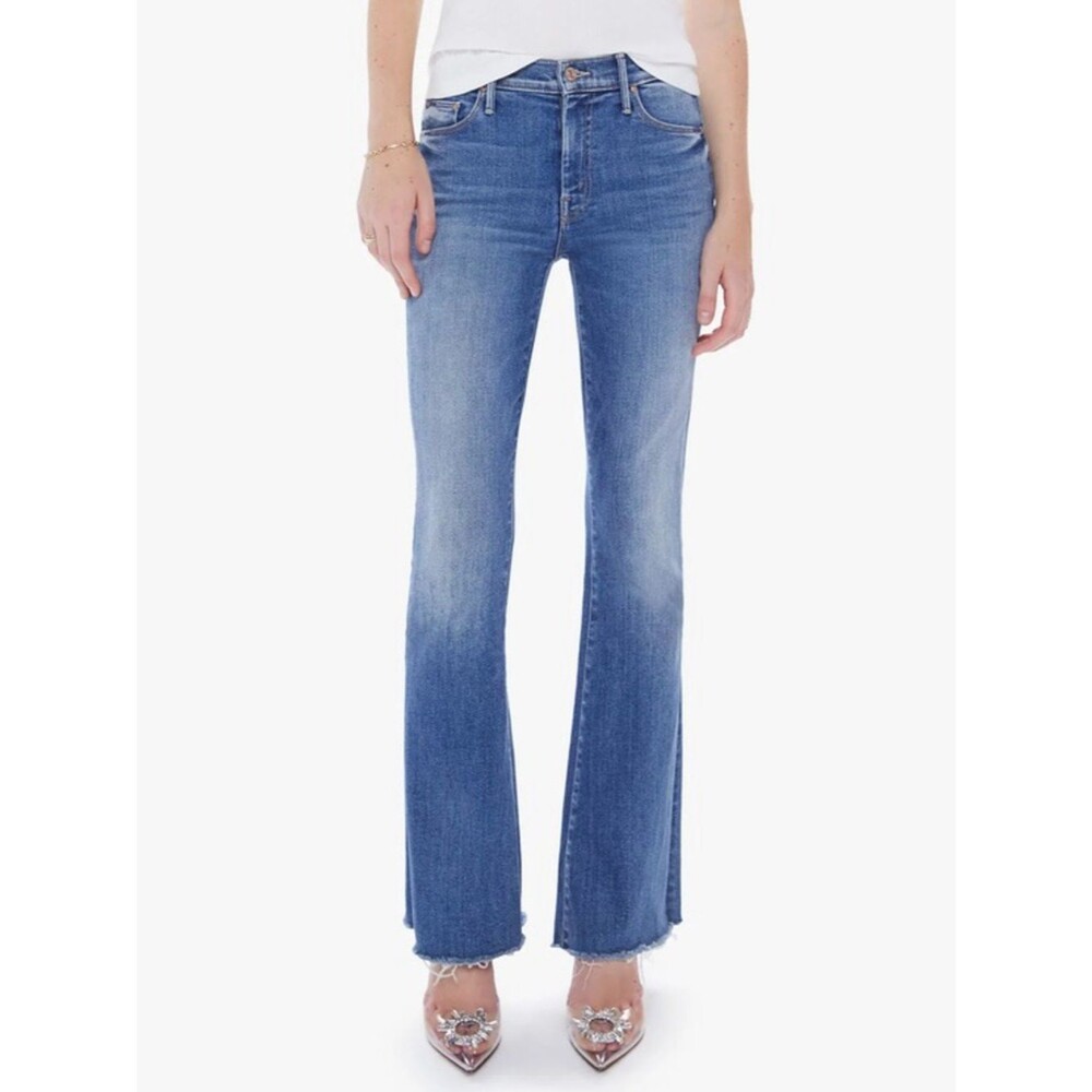 MOTHER The Weekender Fray Jeans in A Groovy Kind of Love Flare Raw Hem Size 28